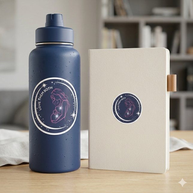 Love Them Both Pro-Life Pregnant Mother Celestial  Classic Round Sticker (Creator Uploaded)