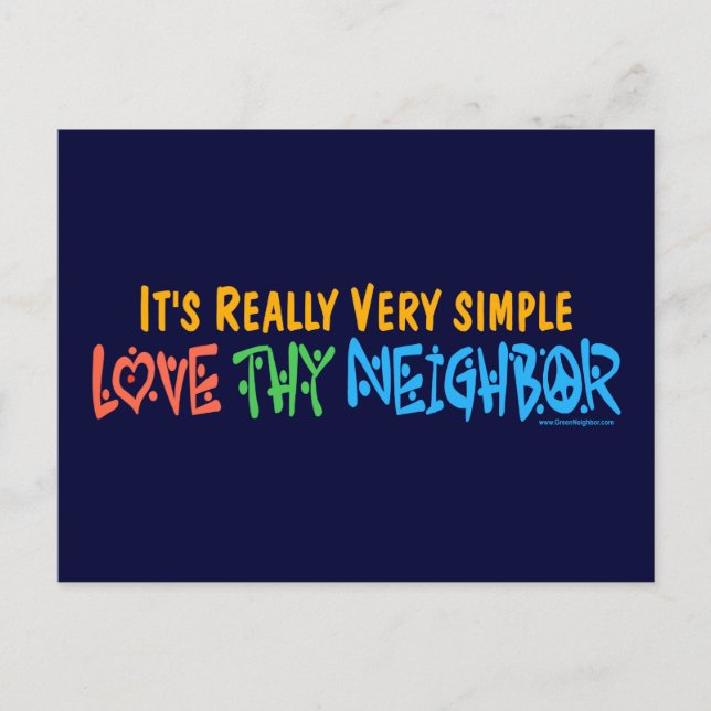 Love Thy Neighbour - Heart, Peace Sign Postcard (Front)