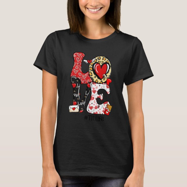 LOVE Titi Messy Bun Women Valentine's Day T-Shirt (Front)