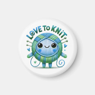 Love to Knit Quote Cute Blue Green Ball of Yarn Magnet