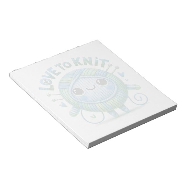 Love to Knit Quote Cute Blue Green Ball of Yarn Notepad (Angled)