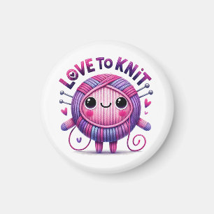 Love to Knit Quote Cute Pink Purple Ball of Yarn Magnet