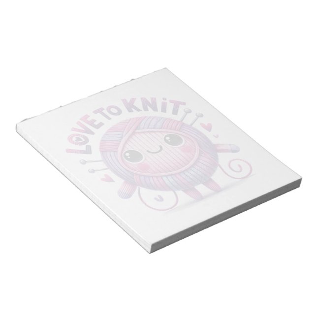 Love to Knit Quote Cute Pink Purple Ball of Yarn Notepad (Angled)