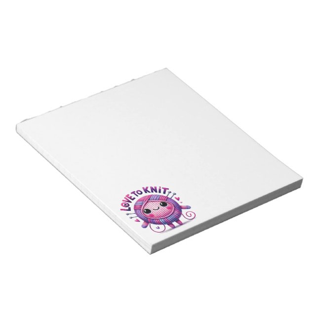 Love to Knit Quote Cute Pink Purple Ball of Yarn Notepad (Angled)