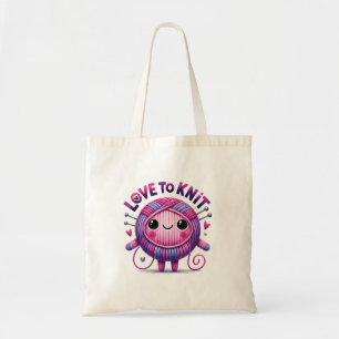 Love to Knit Quote Cute Pink Purple Ball of Yarn Tote Bag