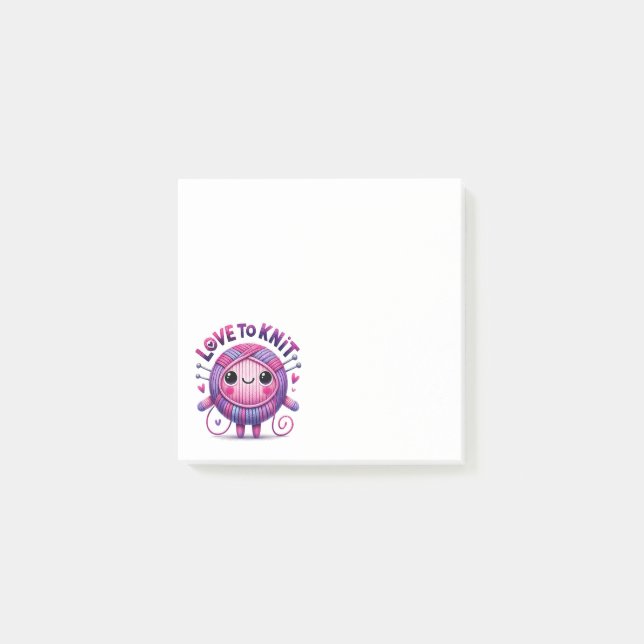 Love to Knit Quote Pink Purple Ball Yarn 3 x 3 Post-it Notes (Front)