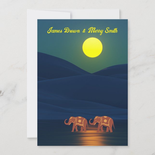 Love to Moon Light Elephants Wedding Invitation (Front)
