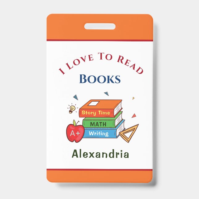 Love To Read Books Reader Reading Personalise ID Badge (Front)