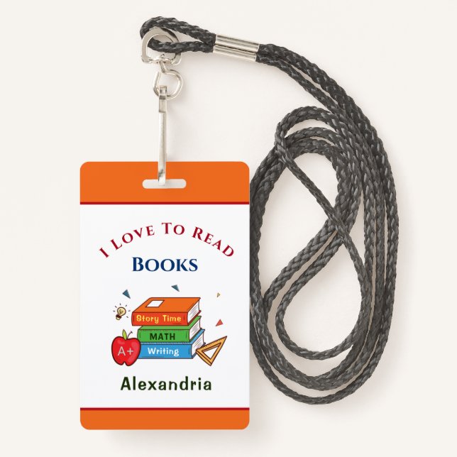 Love To Read Books Reader Reading Personalise ID Badge (Front with Lanyard)
