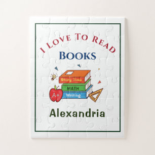 Love To Read Books Reader Reading Personalise Jigsaw Puzzle