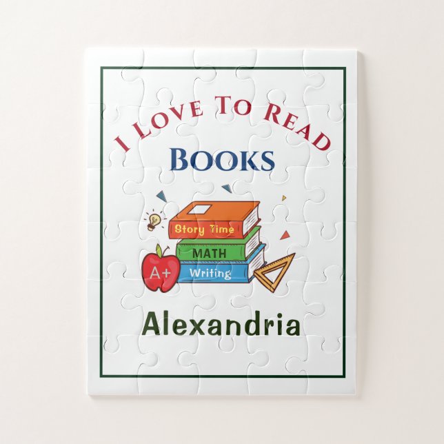 Love To Read Books Reader Reading Personalise Jigsaw Puzzle (Vertical)