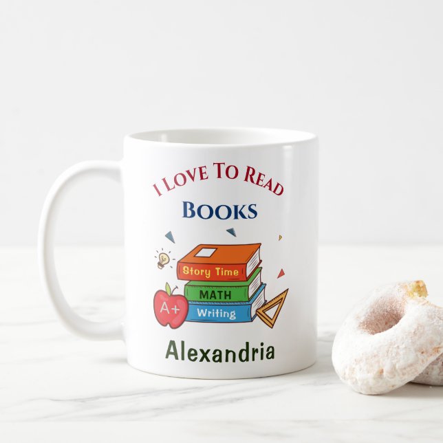 Love To Read Books Reader Reading Personalize Coffee Mug (With Donut)