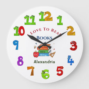 Love To Read Books Reader Reading Personalize Large Clock