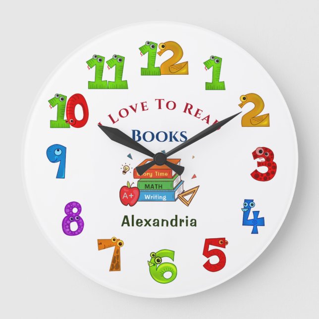 Love To Read Books Reader Reading Personalize Large Clock (Front)