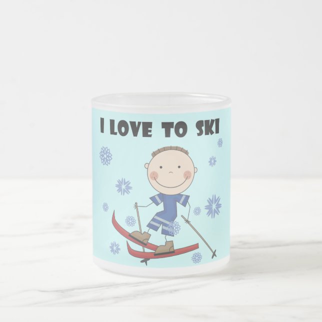 Love to Ski - Boy Tshirts and Gifts Frosted Glass Coffee Mug (Center)