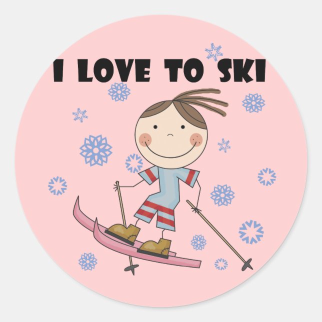 Love to Ski - Girl Tshirts and Gifts Classic Round Sticker (Front)