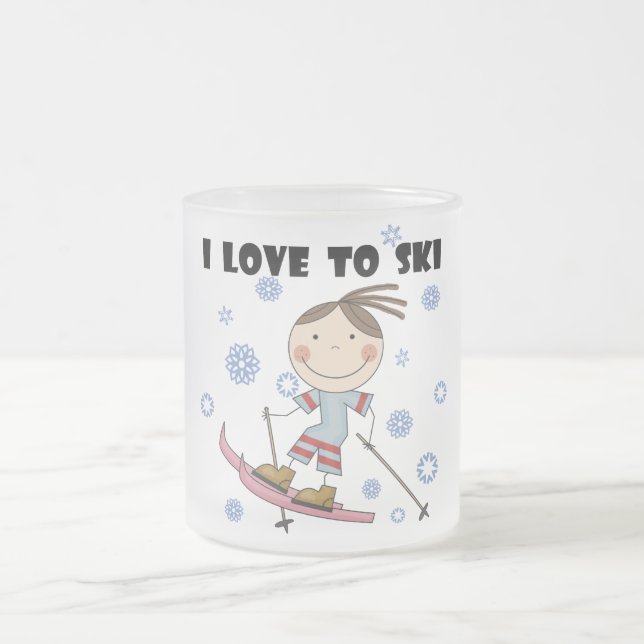Love to Ski - Girl Tshirts and Gifts Frosted Glass Coffee Mug (Center)