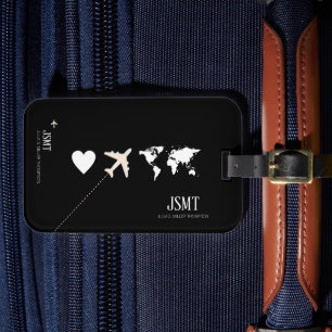 love to travel the world b/w luggage tag