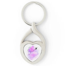 Love Travel Aeroplane Heart Keyring