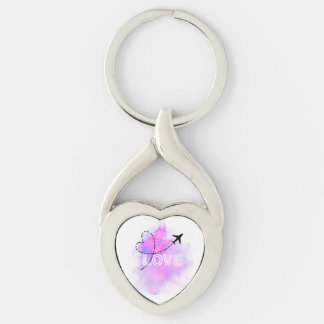 Love Travel Aeroplane Heart Keyring