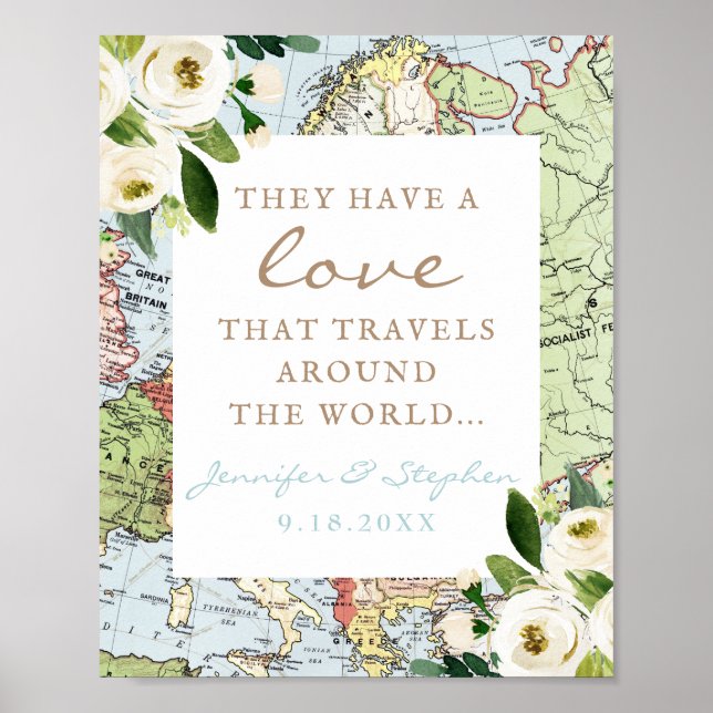 Love Travels The World Floral Map Sign (Front)