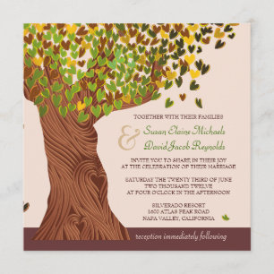 Love Tree Falling Heart Leaves Wedding Invite