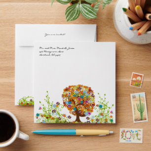 Love Tree Flower Wedding Envelopes