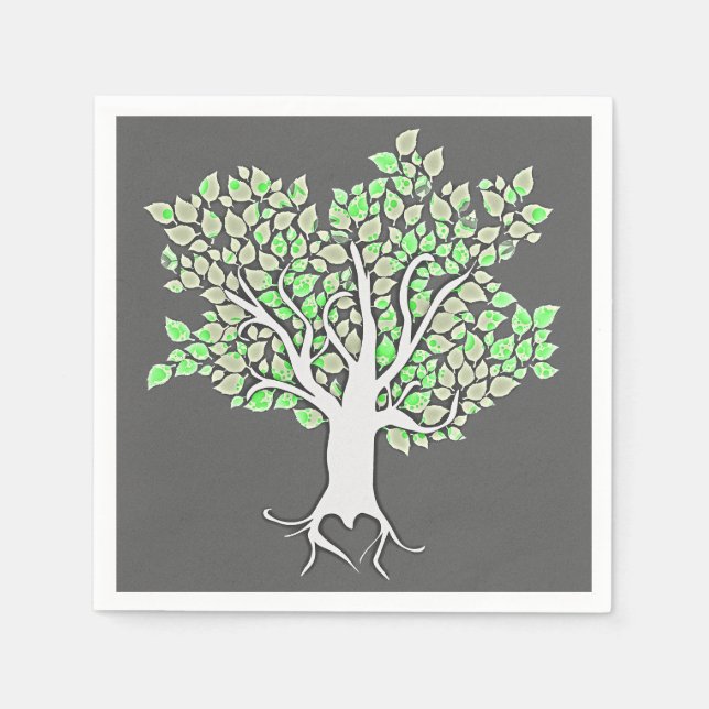 love tree grey mint green wedding paper napkins (Front)