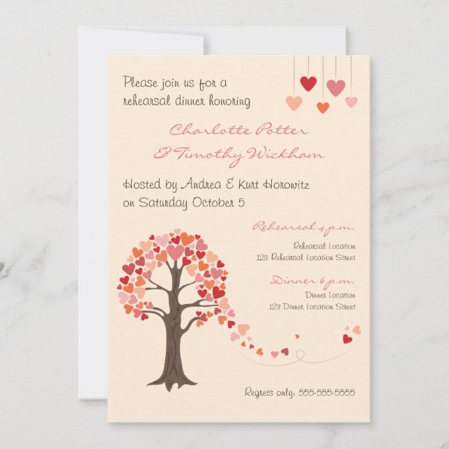 Love Tree Hearts Rehearsal Dinner Invitation (Front)