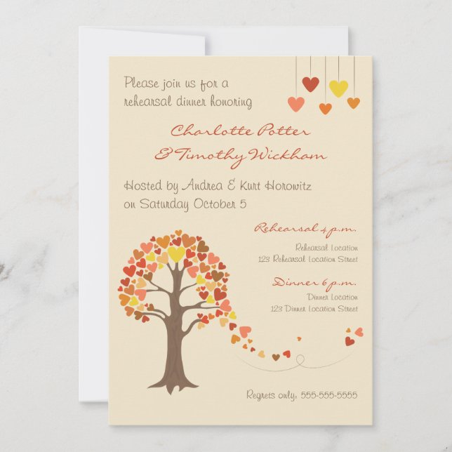 Love Tree Hearts Rehearsal Dinner Invitation (Front)