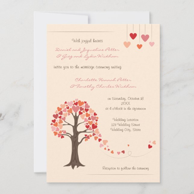 Love Tree Hearts Wedding Invitation (Front)