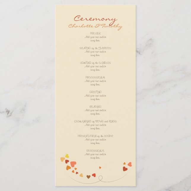 Love Tree Hearts Wedding Program Programme (Front)