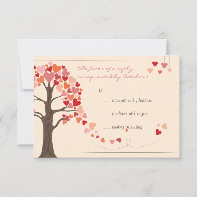 Love Tree Hearts Wedding RSVP (Front)