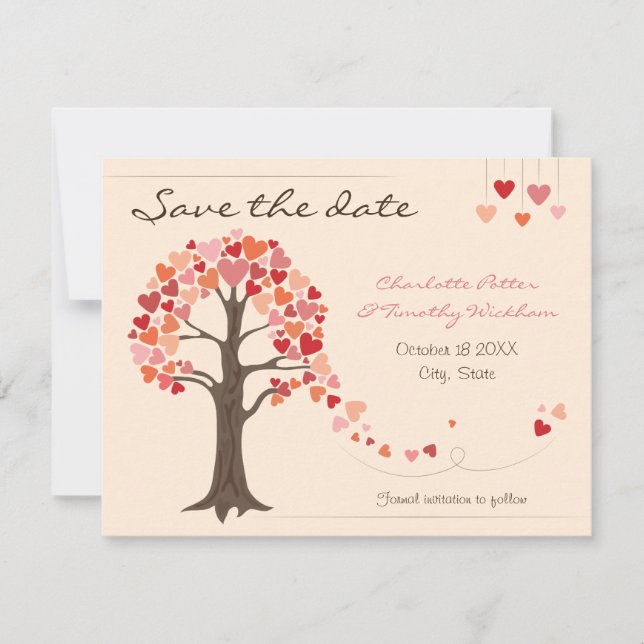 Love Tree Hearts Wedding Save the Date (Front)