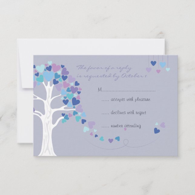 Love Tree Hearts Winter Wedding RSVP Card (Front)