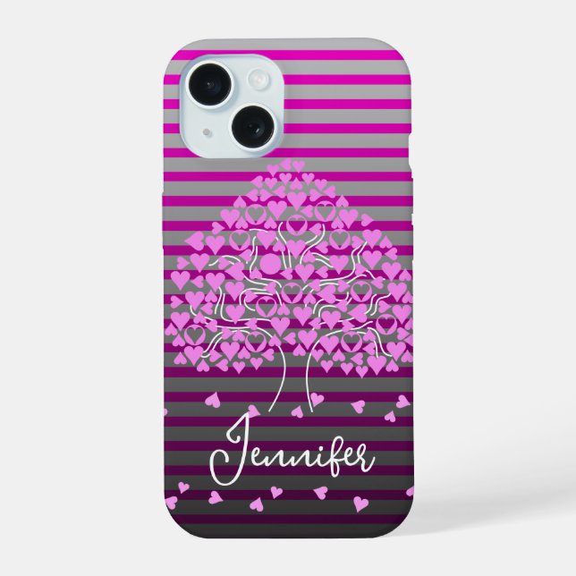 Love Tree iPhone Case Pink Stripe (Back)
