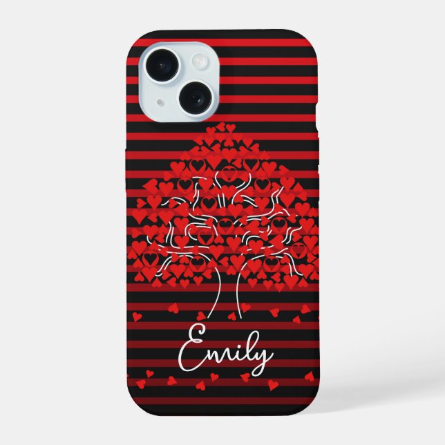 Love Tree iPhone Case Red Black Stripe (Back)