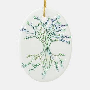 Love Tree of Life Art Teal Blue Custom Baby Photo Ceramic Tree Decoration