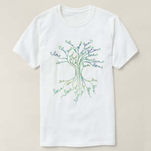 Love Tree of Life Art Teal Blue Positive Parenting T-Shirt