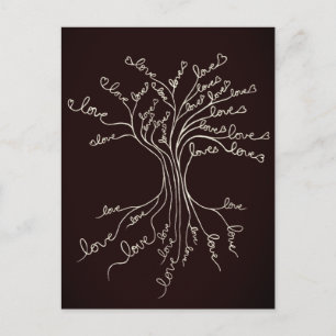 Love Tree of Life Nature Brown Hearts Cute Rustic Postcard