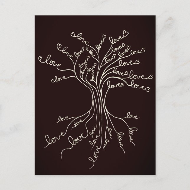 Love Tree of Life Nature Brown Hearts Cute Rustic Postcard (Front)