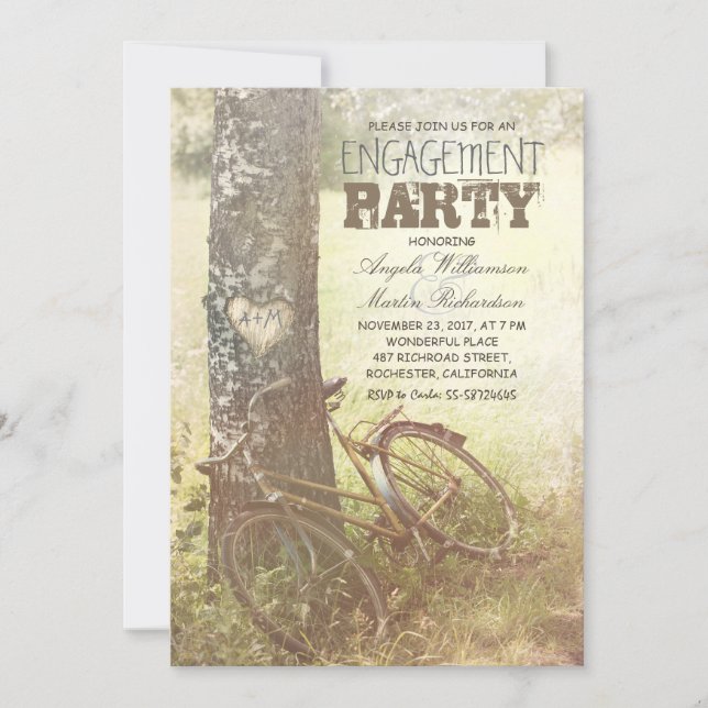 love tree rustic country engagement party invite (Front)
