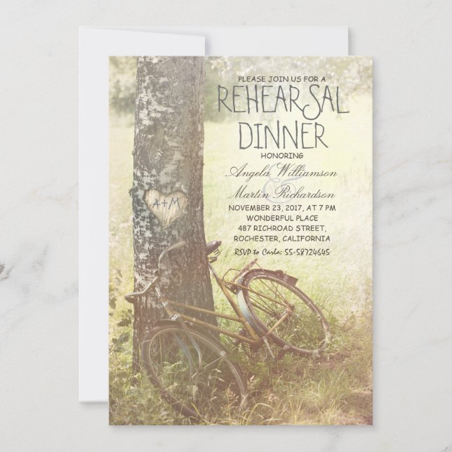 love tree rustic country rehearsal dinner invite (Front)