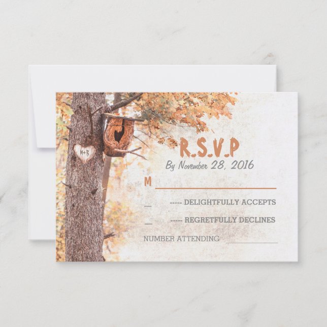 Love tree rustic wedding response cards (Front)
