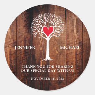 Love tree rustic wood country Wedding Thank You Classic Round Sticker
