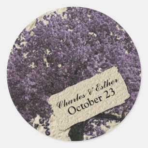Love Tree Vintage Lilac Save the Date Heart Classic Round Sticker