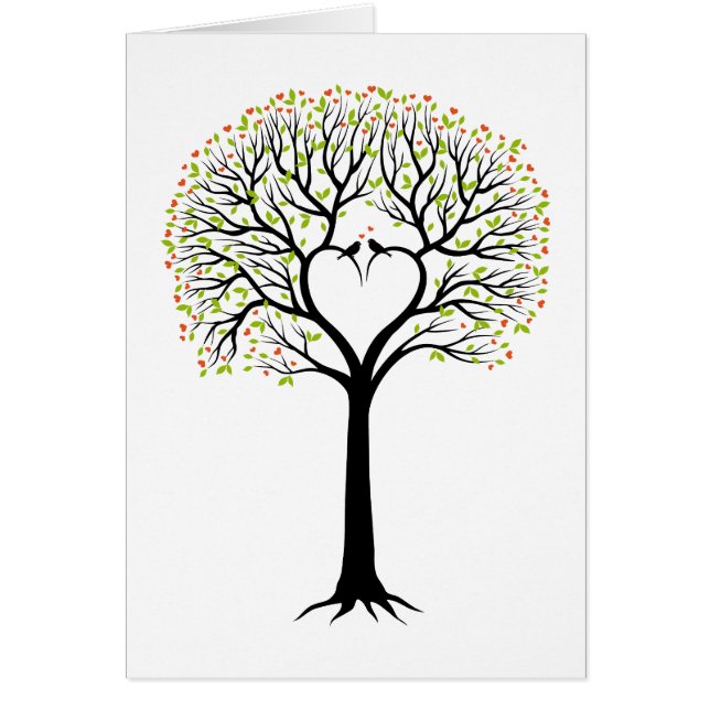 Love tree with heart branches, birds and hearts (Front)