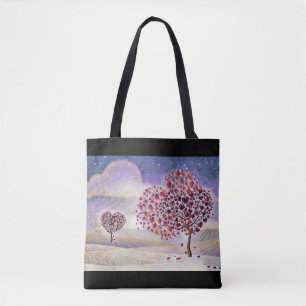 Love Tree with Hearts Watercolor Tote Bag