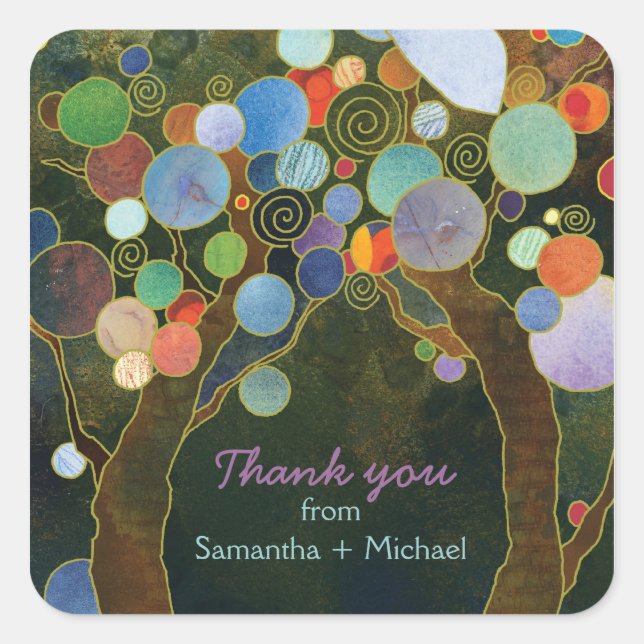 Love Trees Blue Wedding Thank You Square Sticker (Front)