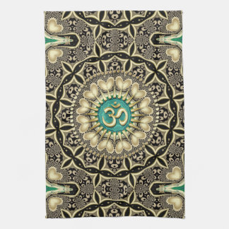 Love Tribal Black Gold OM Mandala Home Decor Tea Towel
